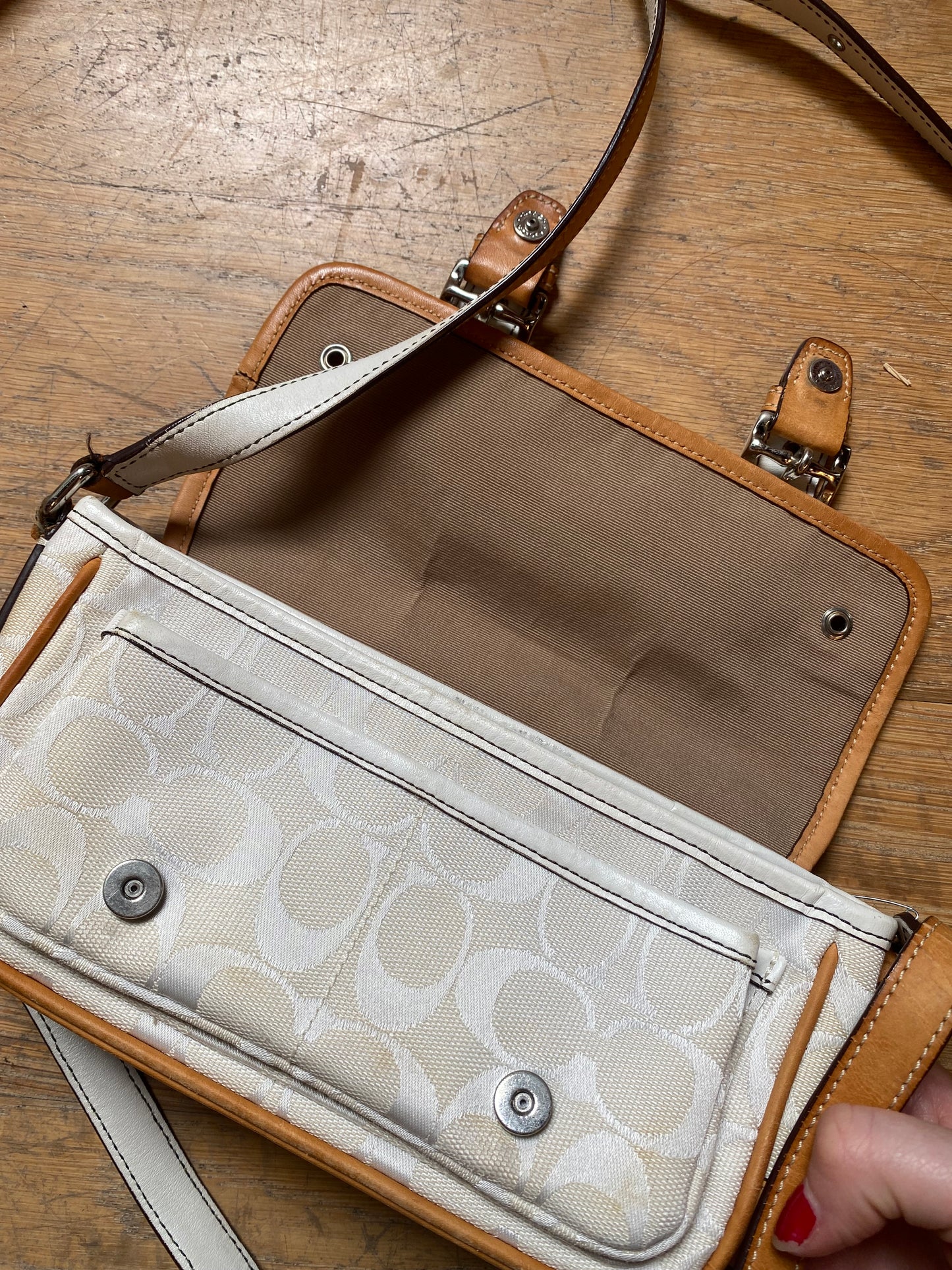 White 00s Coach Buckle Shoulder Bag