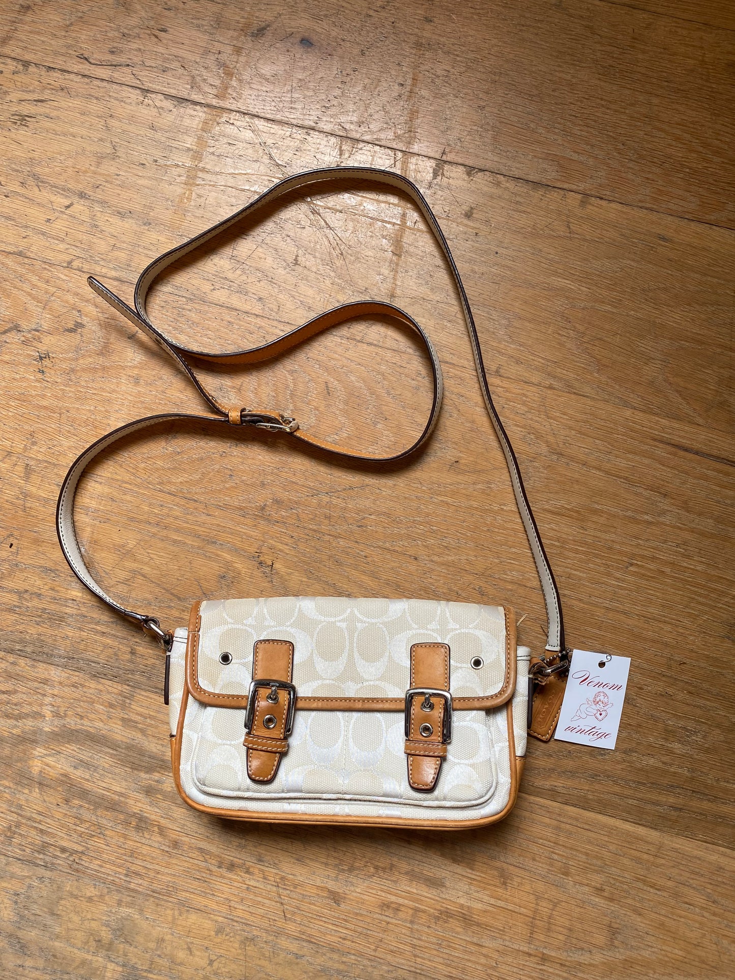 White 00s Coach Buckle Shoulder Bag