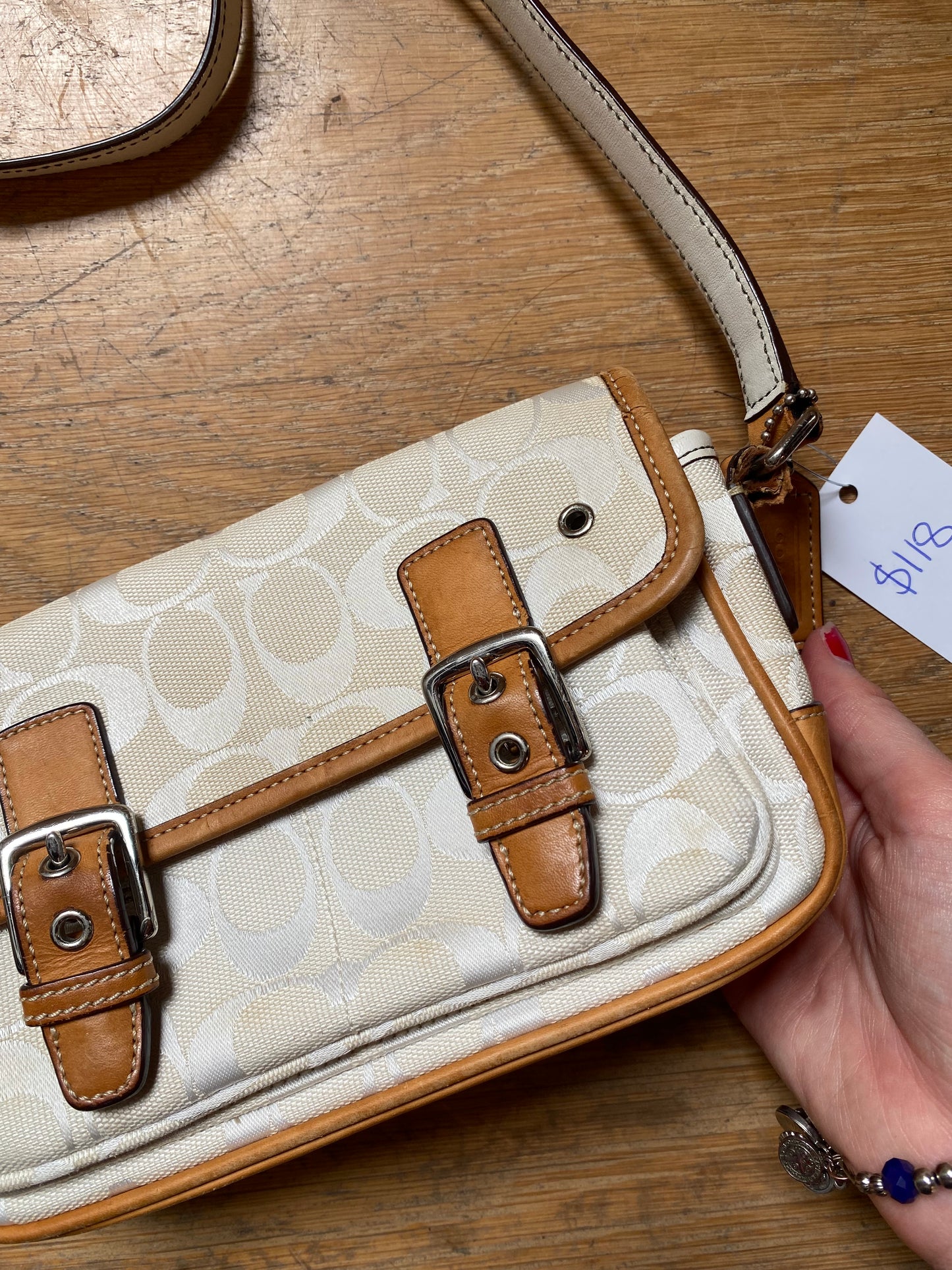 White 00s Coach Buckle Shoulder Bag