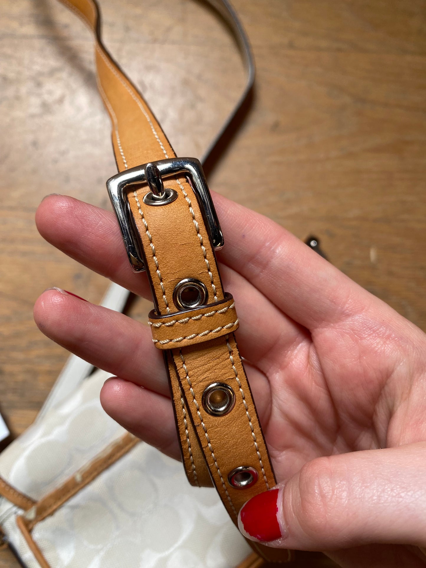 White 00s Coach Buckle Shoulder Bag