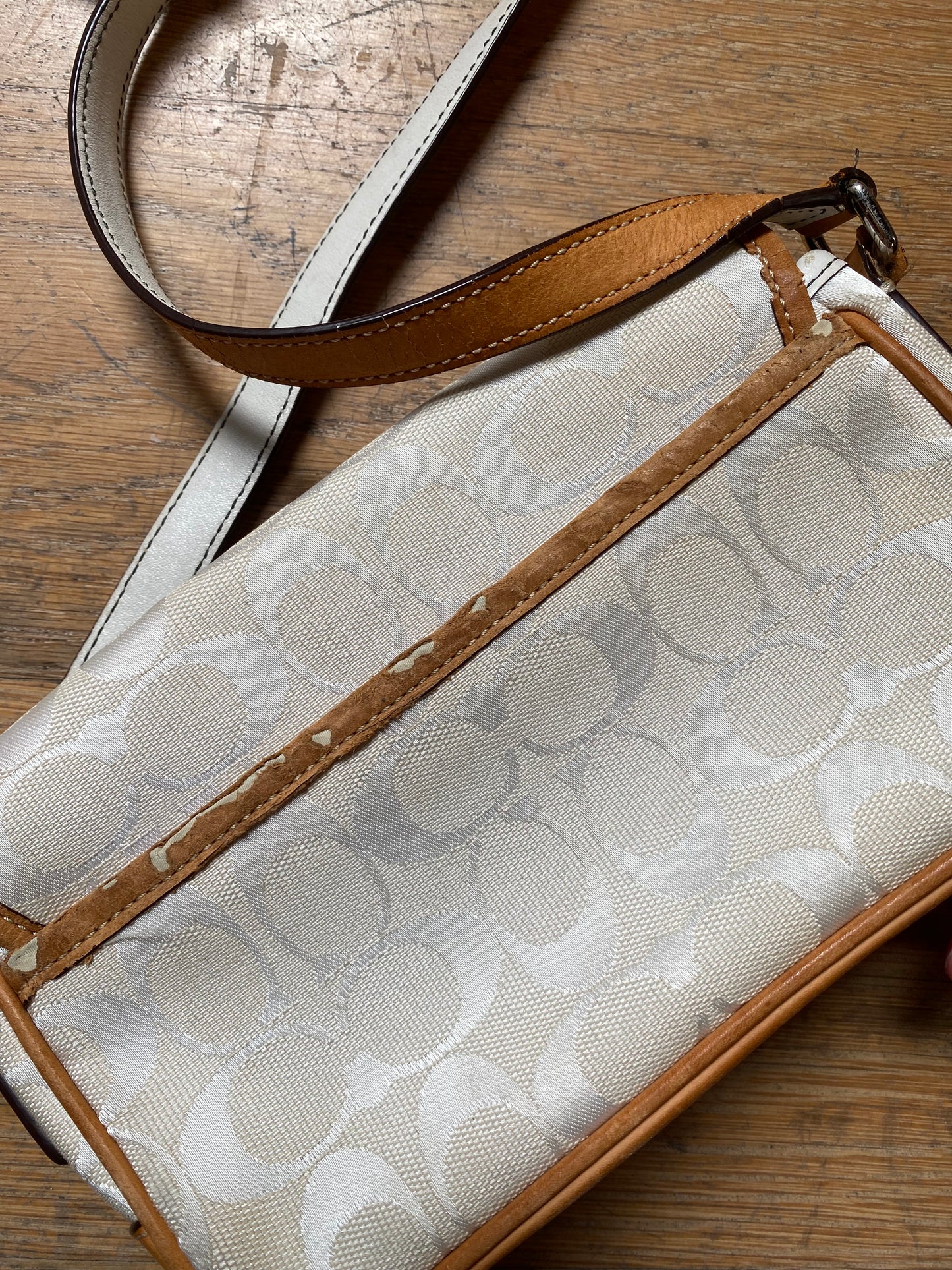 White 00s Coach Buckle Shoulder Bag